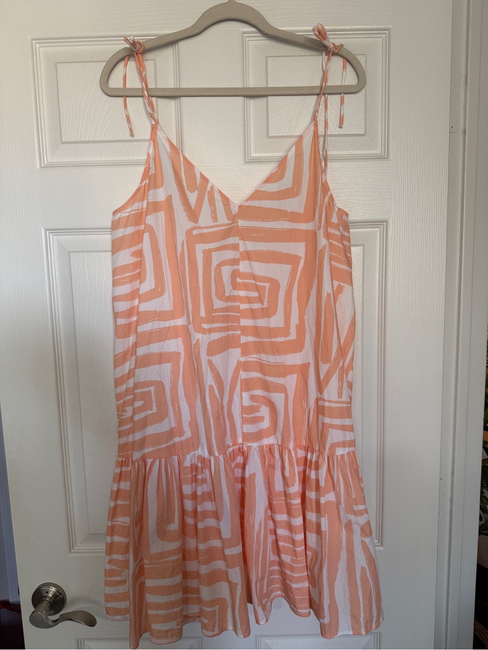 Maeve Anthropologie Peach Geometric Tie Shoulder Mini Dress XL